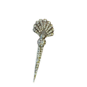 Vintage Silver Tone & Rhinestone Fan Brooch